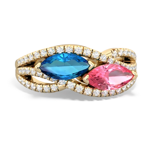 london topaz-pink sapphire double heart ring