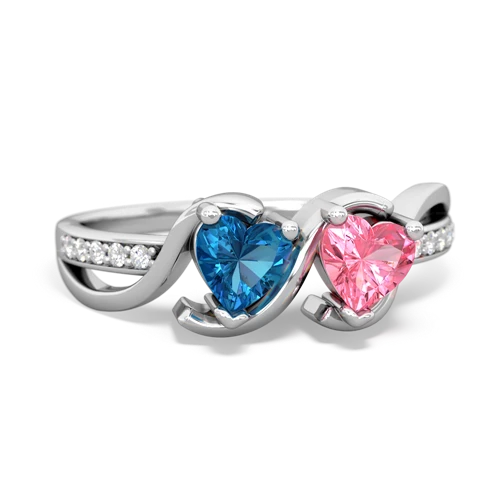 London Topaz Genuine London Blue Topaz with Lab Created Pink Sapphire Side by Side ring Ring