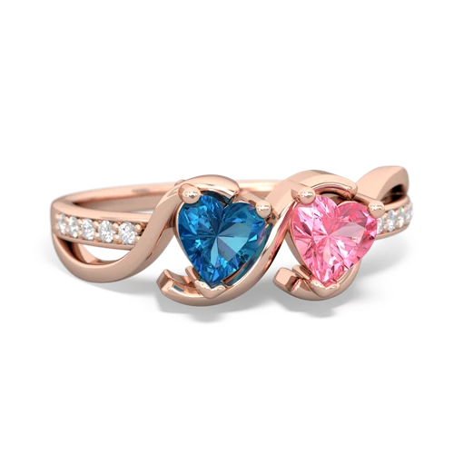 london topaz-pink sapphire double heart ring