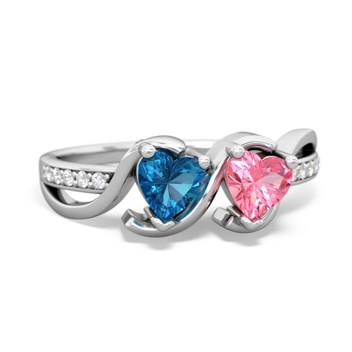 london topaz-pink sapphire double heart ring