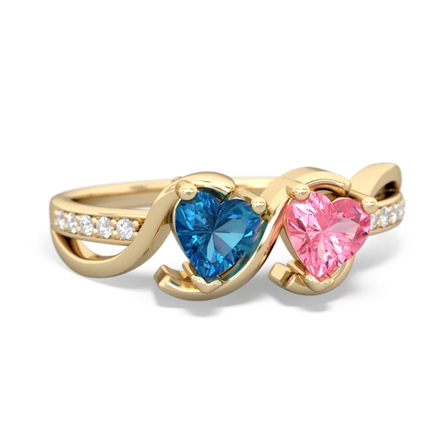 london topaz-pink sapphire double heart ring