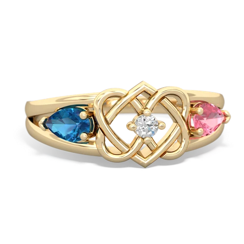 London Topaz Genuine London Blue Topaz with Lab Created Pink Sapphire Hearts Intertwined ring Ring
