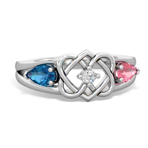 london topaz-pink sapphire double heart ring