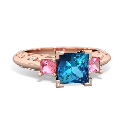 London Topaz Genuine London Blue Topaz with Lab Created Pink Sapphire and  Art Deco ring Ring