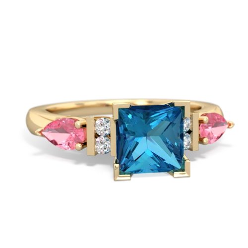 London Topaz Genuine London Blue Topaz with Lab Created Pink Sapphire and Genuine Swiss Blue Topaz Engagement ring Ring