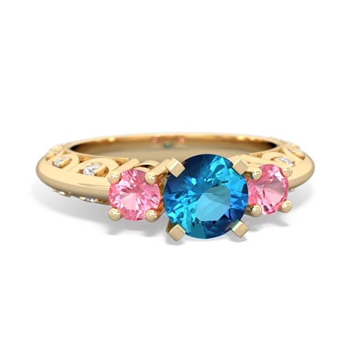 London Topaz Genuine London Blue Topaz with Lab Created Pink Sapphire Art Deco ring Ring
