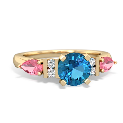 London Topaz Genuine London Blue Topaz with Lab Created Pink Sapphire and Genuine Opal Engagement ring Ring