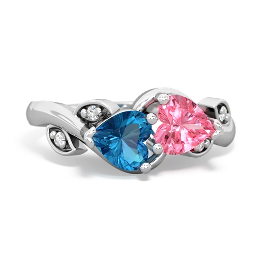 London Topaz Genuine London Blue Topaz with Lab Created Pink Sapphire Floral Elegance ring Ring