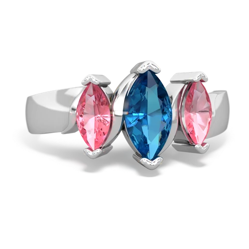 London Topaz Genuine London Blue Topaz with Lab Created Pink Sapphire and Genuine Opal Three Peeks ring Ring