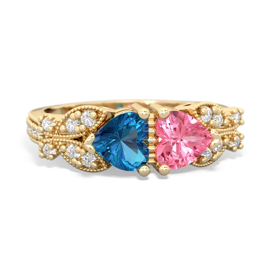 London Topaz Genuine London Blue Topaz with Lab Created Pink Sapphire Diamond Butterflies ring Ring