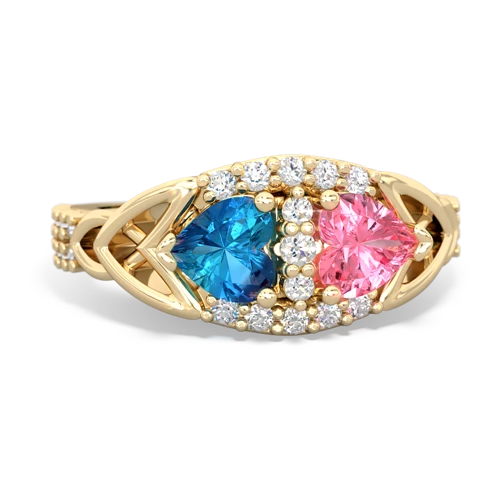 London Topaz Genuine London Blue Topaz with Lab Created Pink Sapphire Celtic Knot Engagement ring Ring