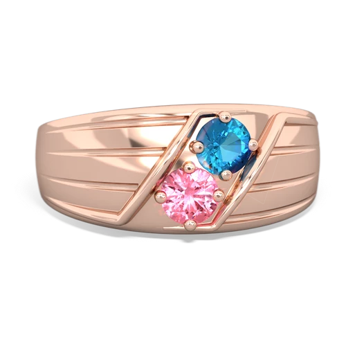 London Topaz Genuine London Blue Topaz with Lab Created Pink Sapphire Art Deco Men's ring Ring