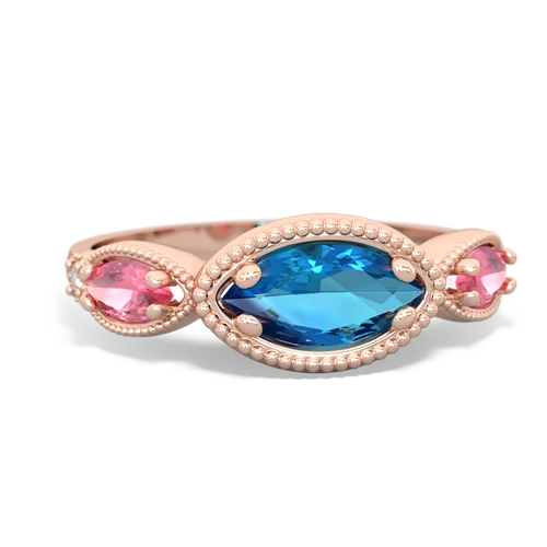London Topaz Genuine London Blue Topaz with Lab Created Pink Sapphire and  Antique Style Keepsake ring Ring