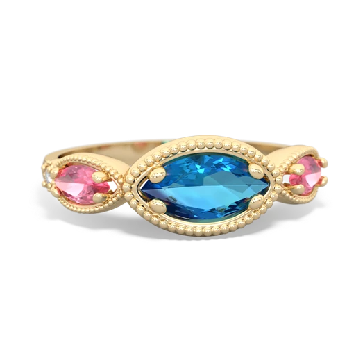 London Topaz Genuine London Blue Topaz with Lab Created Pink Sapphire and Genuine Sapphire Antique Style Keepsake ring Ring