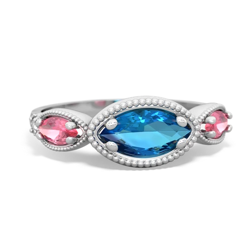 london topaz-pink sapphire milgrain marquise ring