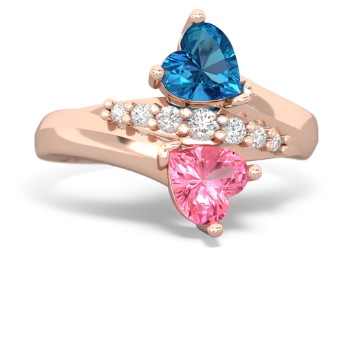 London Topaz Genuine London Blue Topaz with Lab Created Pink Sapphire Heart to Heart Bypass ring Ring