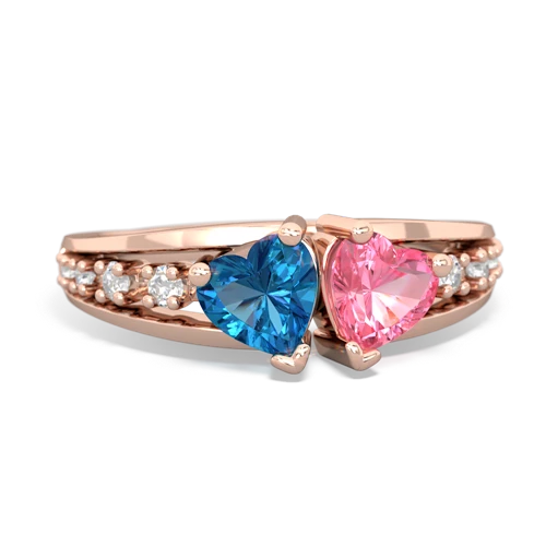 London Topaz Genuine London Blue Topaz with Lab Created Pink Sapphire Heart to Heart ring Ring