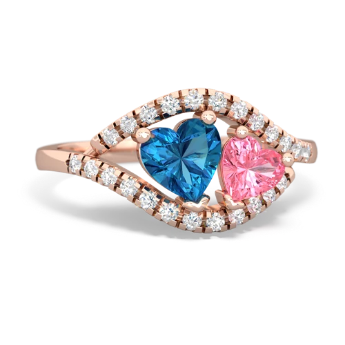 london topaz-pink sapphire mother child ring