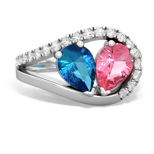 London Topaz Genuine London Blue Topaz with Lab Created Pink Sapphire Nestled Heart Keepsake ring Ring