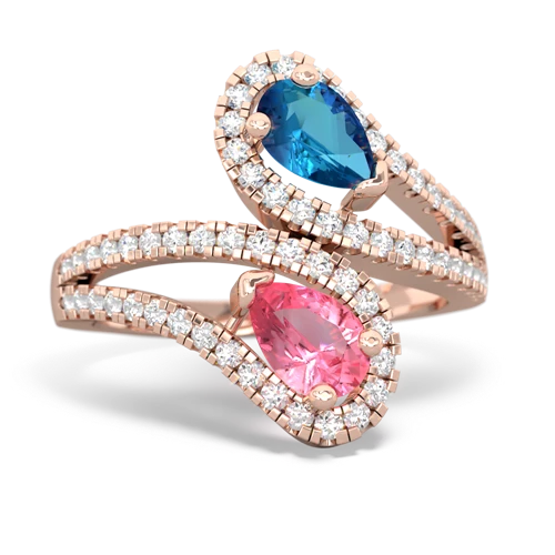 London Topaz Genuine London Blue Topaz with Lab Created Pink Sapphire Diamond Dazzler ring Ring