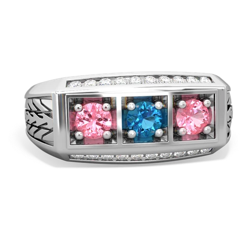 london topaz-pink sapphire three stone ring