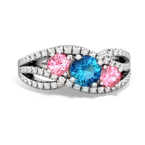 london topaz-pink sapphire three stone pave ring