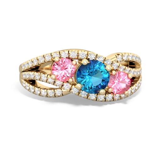 london topaz-pink sapphire three stone pave ring