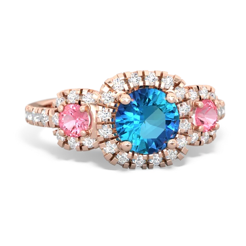 London Topaz Genuine London Blue Topaz with Lab Created Pink Sapphire and Genuine Swiss Blue Topaz Regal Halo ring Ring
