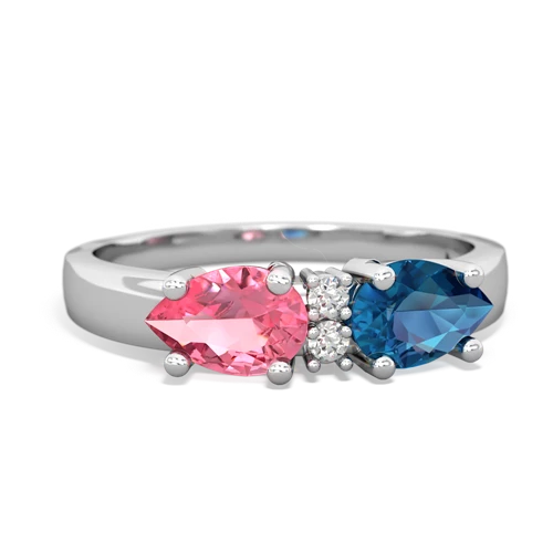 London Topaz Genuine London Blue Topaz with Lab Created Pink Sapphire Pear Bowtie ring Ring