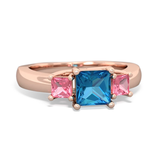 London Topaz Genuine London Blue Topaz with Lab Created Pink Sapphire and Genuine Swiss Blue Topaz Three Stone Trellis ring Ring