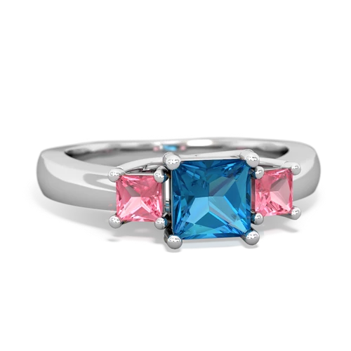 London Topaz Genuine London Blue Topaz with Lab Created Pink Sapphire and  Three Stone Trellis ring Ring