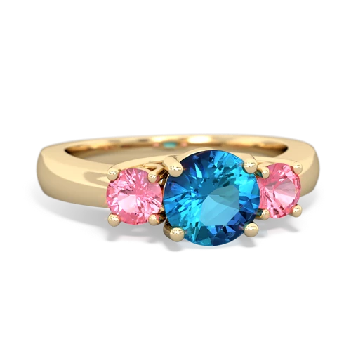 London Topaz Genuine London Blue Topaz with Lab Created Pink Sapphire and  Three Stone Trellis ring Ring