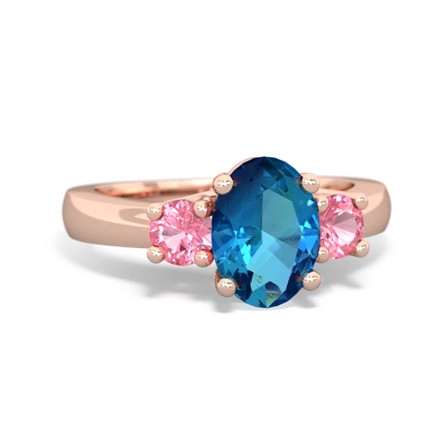 London Topaz Genuine London Blue Topaz with Lab Created Pink Sapphire Three Stone Trellis ring Ring