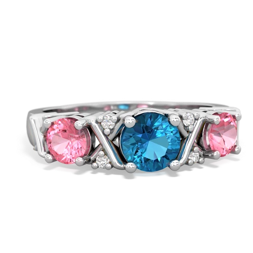 London Topaz Genuine London Blue Topaz with Lab Created Pink Sapphire and  Hugs and Kisses ring Ring