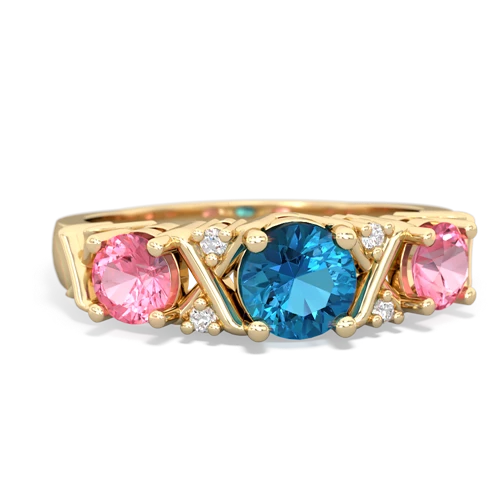 London Topaz Genuine London Blue Topaz with Lab Created Pink Sapphire and Genuine White Topaz Hugs and Kisses ring Ring