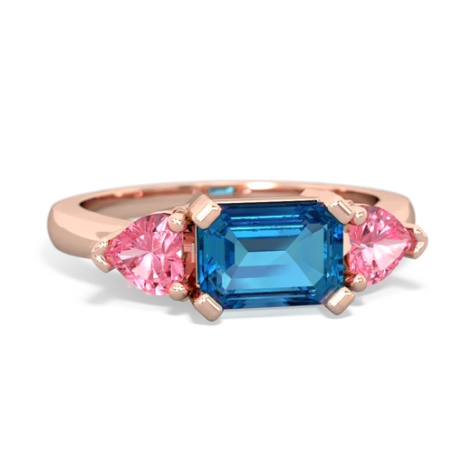 London Topaz Genuine London Blue Topaz with Lab Created Pink Sapphire and  Three Stone ring Ring