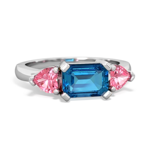 London Topaz Genuine London Blue Topaz with Lab Created Pink Sapphire and Genuine Black Onyx Three Stone ring Ring
