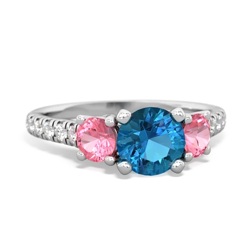 London Topaz Genuine London Blue Topaz with Lab Created Pink Sapphire and Genuine Sapphire Pave Trellis ring Ring