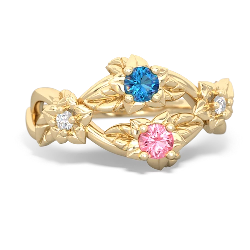 London Topaz Genuine London Blue Topaz with Lab Created Pink Sapphire Sparkling Bouquet ring Ring