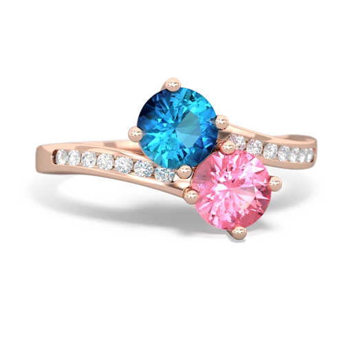 London Topaz Genuine London Blue Topaz with Lab Created Pink Sapphire Keepsake Two Stone ring Ring