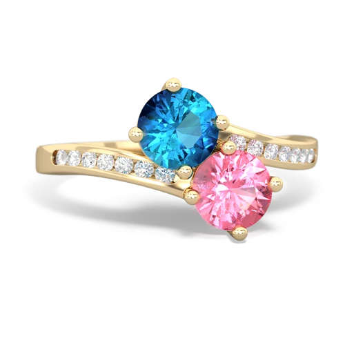 london topaz-pink sapphire two stone channel ring