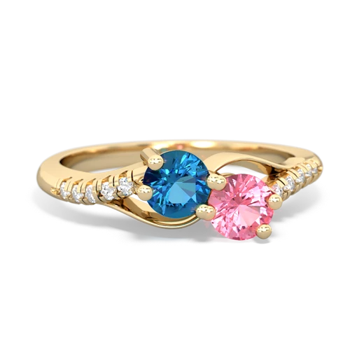 London Topaz Genuine London Blue Topaz with Lab Created Pink Sapphire Two Stone Infinity ring Ring