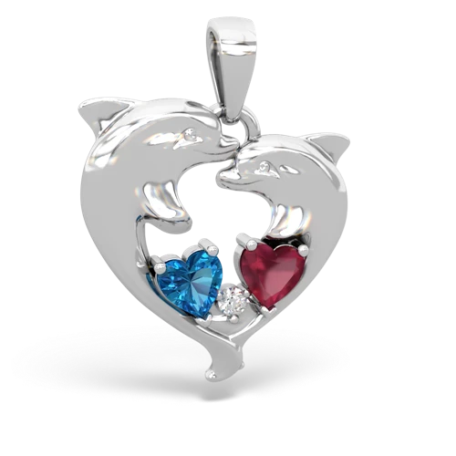 London Topaz Genuine London Blue Topaz with Genuine Ruby Dolphin Heart pendant Pendant