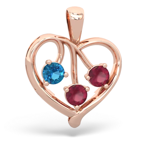 London Topaz Genuine London Blue Topaz with Genuine Ruby and  Glowing Heart pendant Pendant