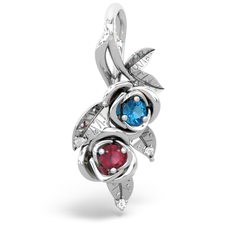 London Topaz Genuine London Blue Topaz with Genuine Ruby Rose Vine pendant Pendant