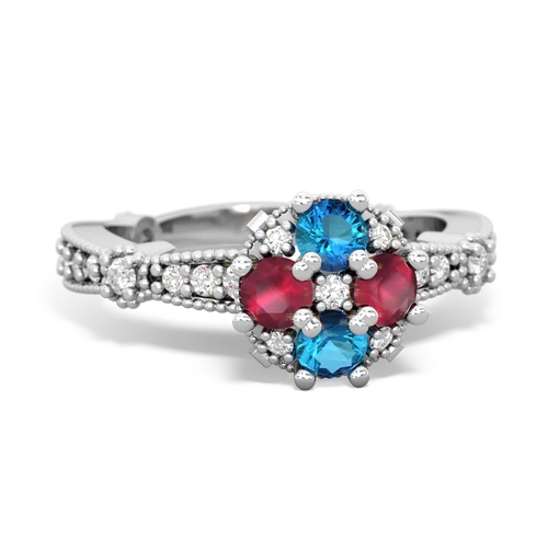 London Topaz Genuine London Blue Topaz with Genuine Ruby Milgrain Antique Style ring Ring