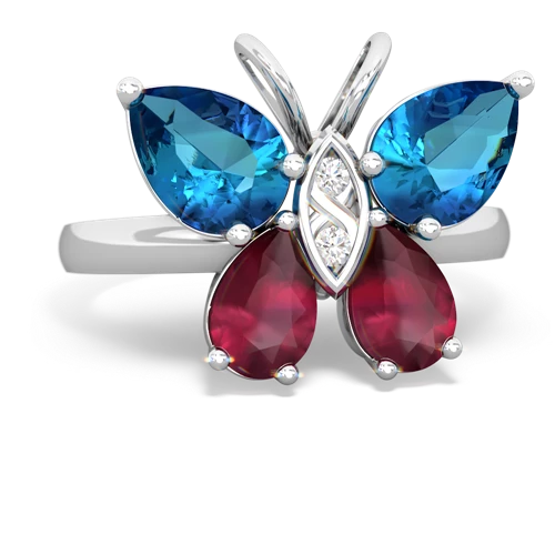 london topaz-ruby butterfly ring