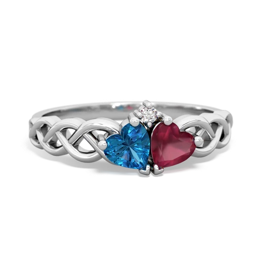 london topaz-ruby celtic braid ring