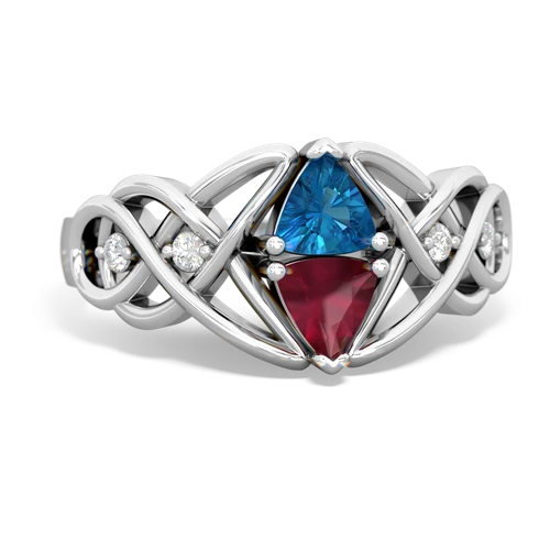 london topaz-ruby celtic knot ring