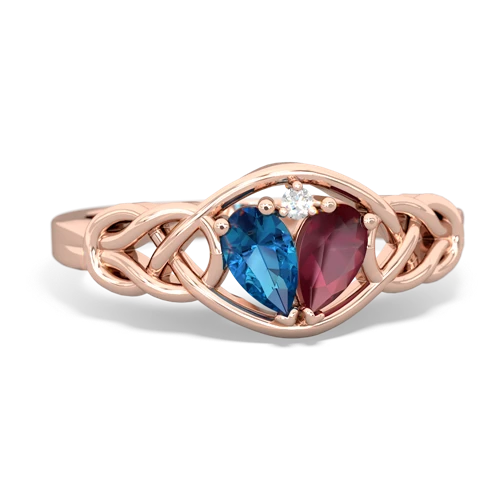 london topaz-ruby celtic knot ring